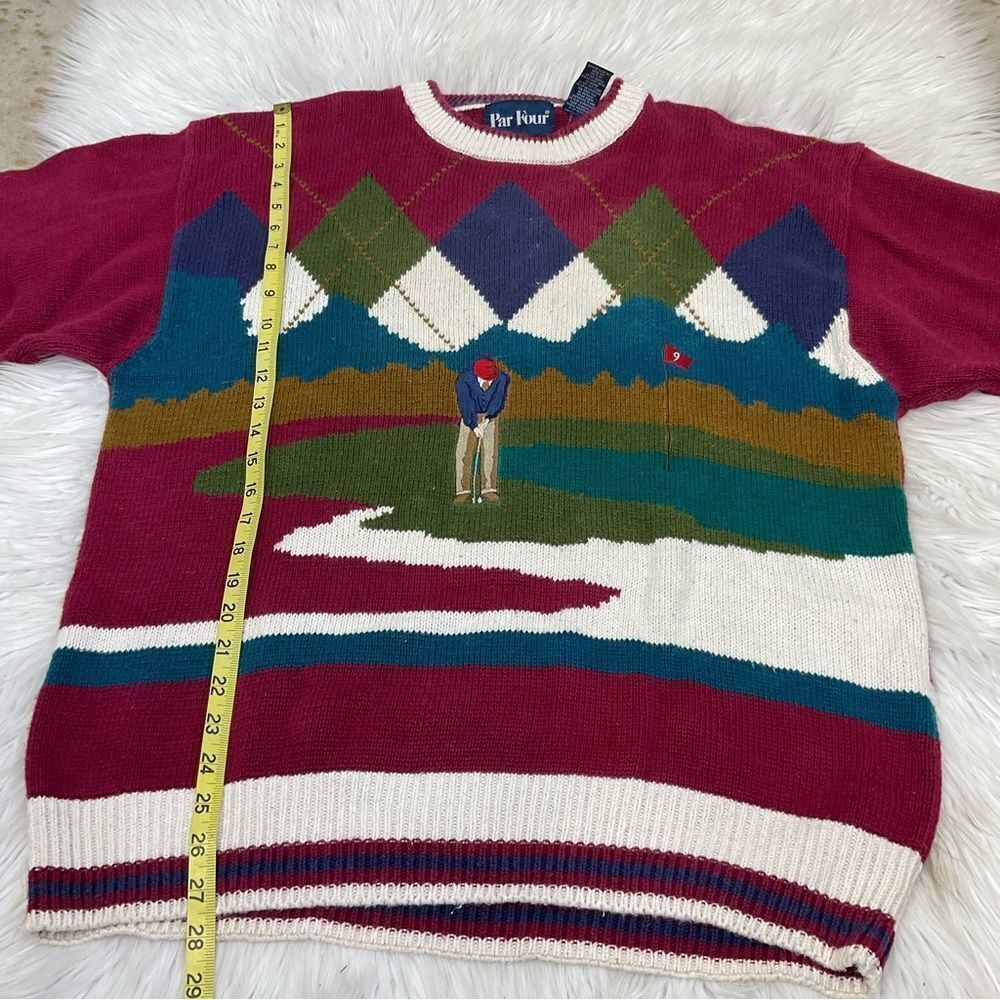 Par Four Vintage 90’s Men's Multicolor Argyle Golf Golfer Printed Crew Sweater L - Picture 10 of 10